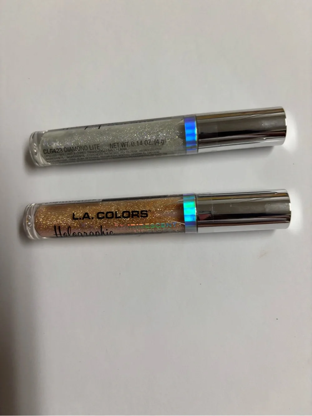 L.A. COLORS Holographic Lip Gloss Set — Gold & Silver Glitter